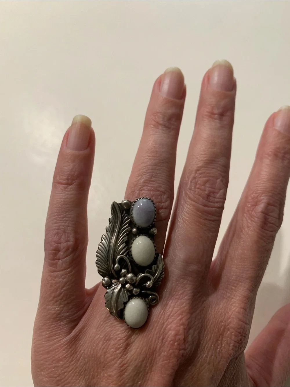 Vintage Native American Three Stone Sterling Silver Ring #0006